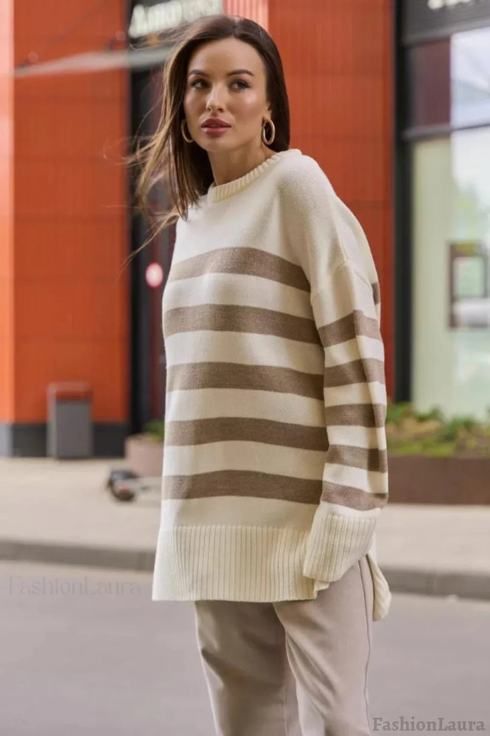 Striped Loose Knit Pullover Sweater