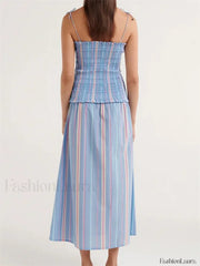Striped Spaghetti Patchwork Maxi Dress