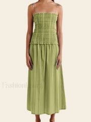 Striped Spaghetti Patchwork Maxi Dress green / S