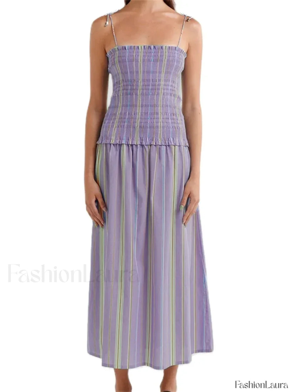 Striped Spaghetti Patchwork Maxi Dress purple / S