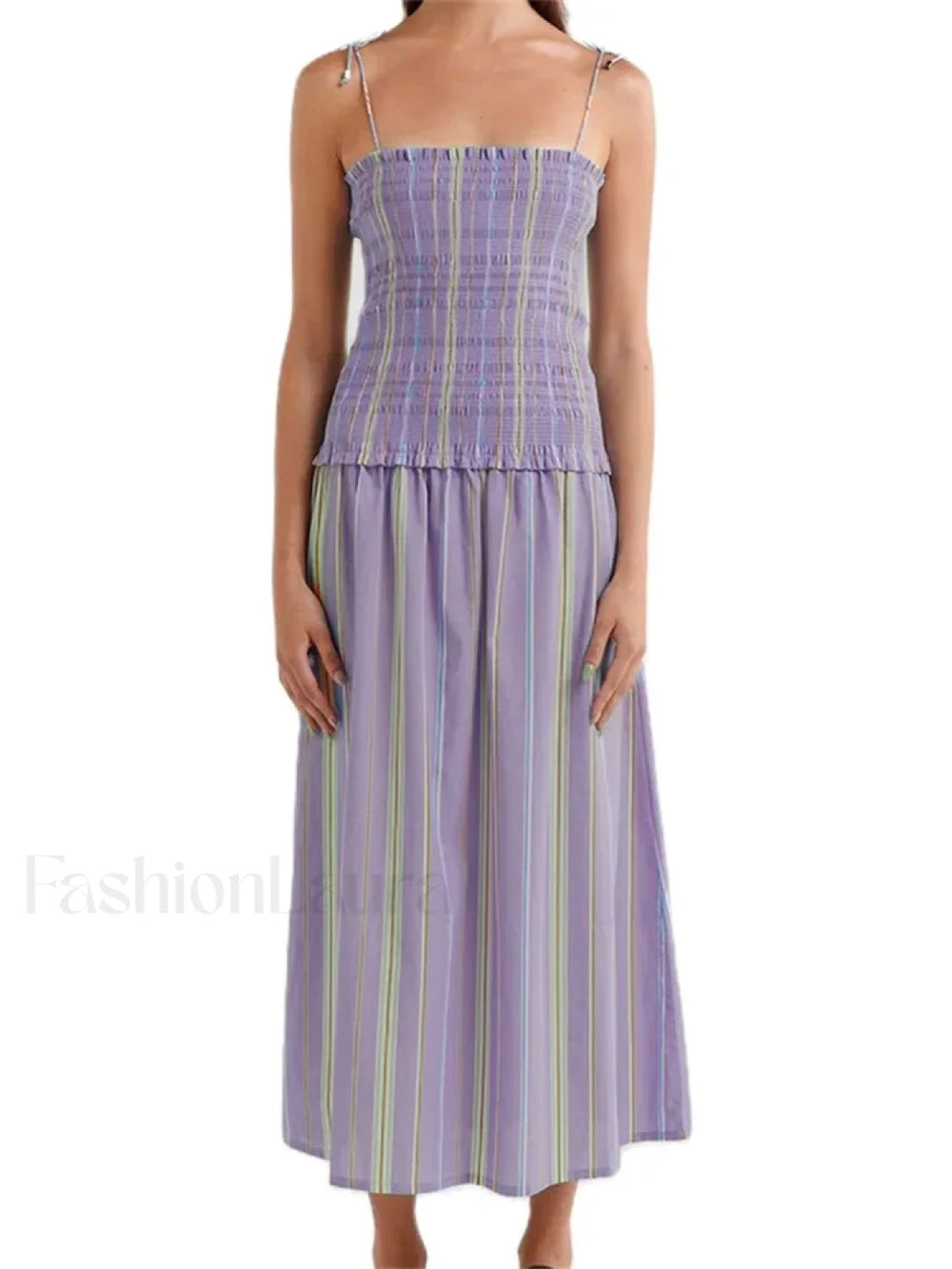 Striped Spaghetti Patchwork Maxi Dress purple / S