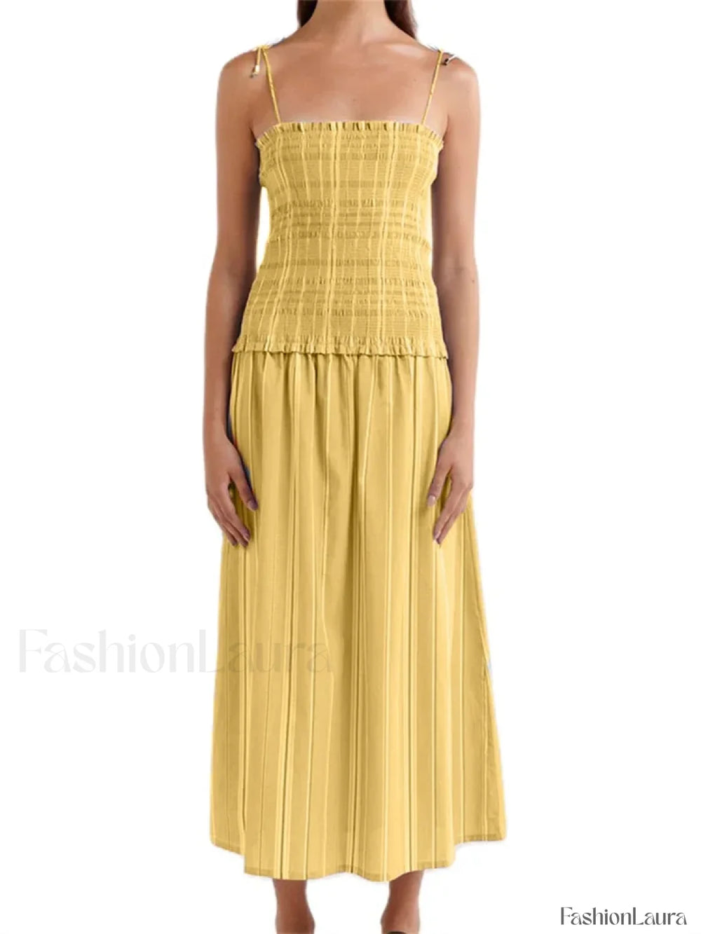 Striped Spaghetti Patchwork Maxi Dress yellow / S
