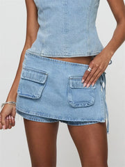 Summer Denim Slim Casual Drawstring Mini Jeans Aesthetic Short blue / S