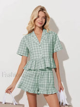 Summer Short Sleeve Pajama Shorts Two Piece Set Green / S