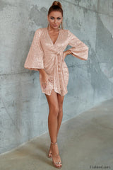 Surplice Neck Knot Charming Side Sequin Dress