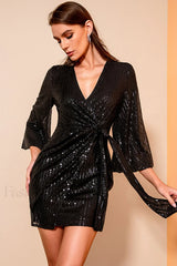 Surplice Neck Knot Charming Side Sequin Dress