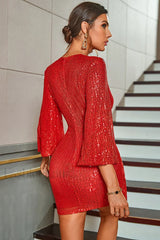 Surplice Neck Knot Charming Side Sequin Dress