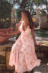 Sweet Wind Slim Print Neck A Line Floral Dress