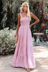 Swing Pleated Stylish Maxi Boho Dress S / Pink