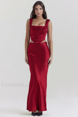 Sydel Satin Bias Charming Cut Maxi Skirt Set XS / Ruby