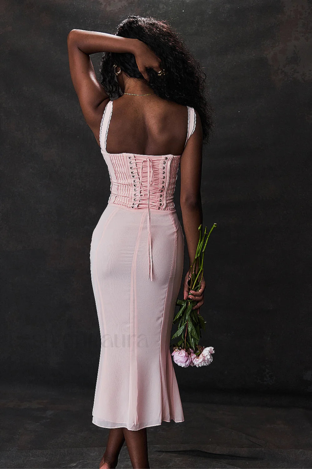 Syrah Soft Peach Charming Strappy Midi Dress