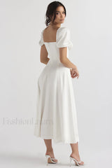 Tallulah White Puff Charming Sleeve Midi Dress