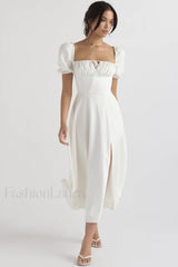 Tallulah White Puff Charming Sleeve Midi Dress