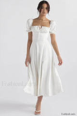 Tallulah White Puff Charming Sleeve Midi Dress XS / White