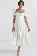 Tallulah White Puff Charming Sleeve Midi Dress XS / White