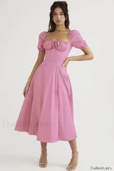 Tallulah White Puff Charming Sleeve Midi Dress XS / Pink