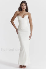 Tamara Ivory Stylish Strapless Corset Dress XS / White