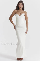 Tamara Ivory Stylish Strapless Corset Dress XS / White