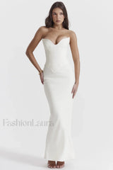Tamara Ivory Stylish Strapless Corset Dress XS / White