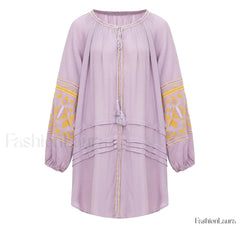 Tassel Lantern Sleeve Boho Dress Lavender / S
