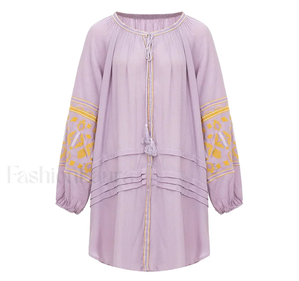 Tassel Lantern Sleeve Boho Dress Lavender / S