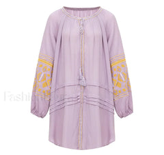 Tassel Lantern Sleeve Boho Dress Lavender / S