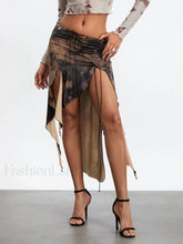 Tassel Wrap Asymmetric Midi Skirt BROWN / S