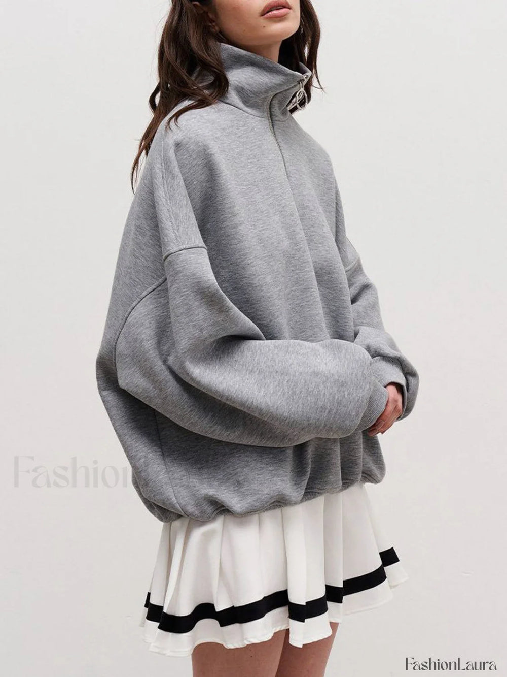 The Way To Trendy Go Zippered Sweatshirt Grey / XS Sweatshirts