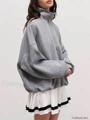 The Way To Trendy Go Zippered Sweatshirt Grey / XS Sweatshirts