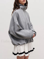 The Way To Trendy Go Zippered Sweatshirt Grey / XS Sweatshirts