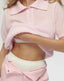 Thin Knit Polo Button Loose T Shirt Pink / S