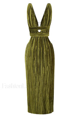 Thyme Velvet Stylish Slit Midi Dress