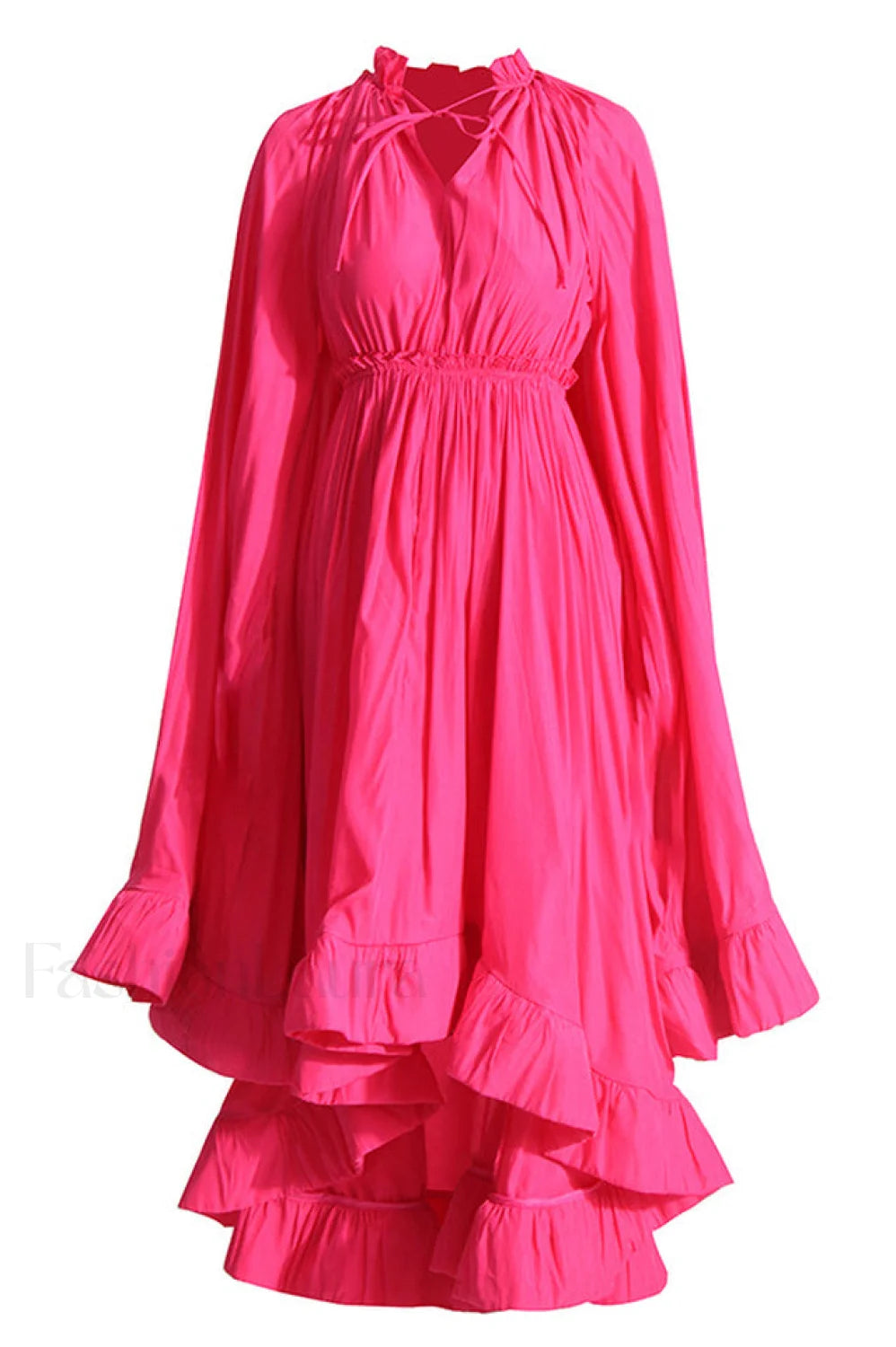Tie Detailed Stylish Ruffled Crepe Dress