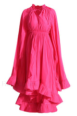 Tie Detailed Stylish Ruffled Crepe Dress