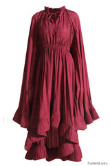 Tie Detailed Stylish Ruffled Crepe Dress