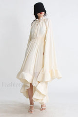 Tie Detailed Stylish Ruffled Crepe Dress