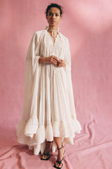 Tie Detailed Stylish Ruffled Crepe Dress