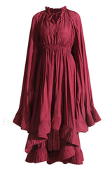 Tie Detailed Stylish Ruffled Crepe Dress