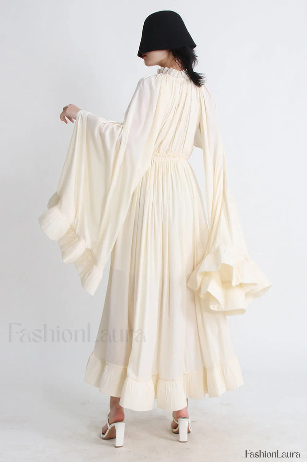 Tie Detailed Stylish Ruffled Crepe Dress