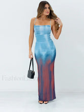 Tie Dye Gradient Backless Maxi Dress