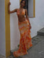 Tie Dye Tassel Skirt Two Piece Set Orange / S