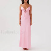 Tie Front Backless Cami Maxi Dress Pink / S