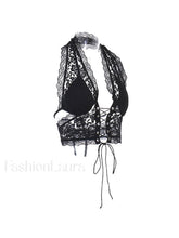 Tie Front Lace Halter Tank Top Corset Top