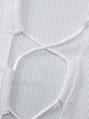 Tie Front Ribbed Long Sleeve Mini Dress Mini Dresses