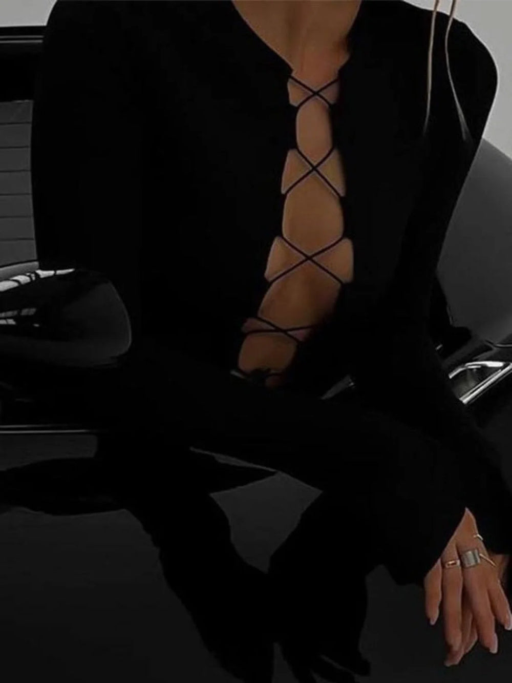 Tie Front Ribbed Long Sleeve Mini Dress Mini Dresses