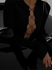 Tie Front Ribbed Long Sleeve Mini Dress Mini Dresses