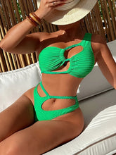 Tie Split Outer Solid Bikini Set green / S