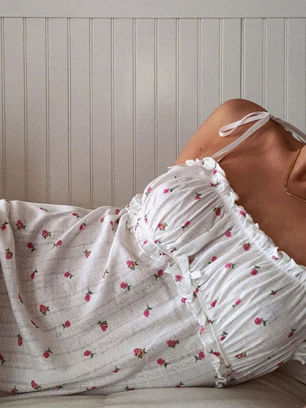 Tie Strap Frill Trim Floral Mini Dress Mini Dresses