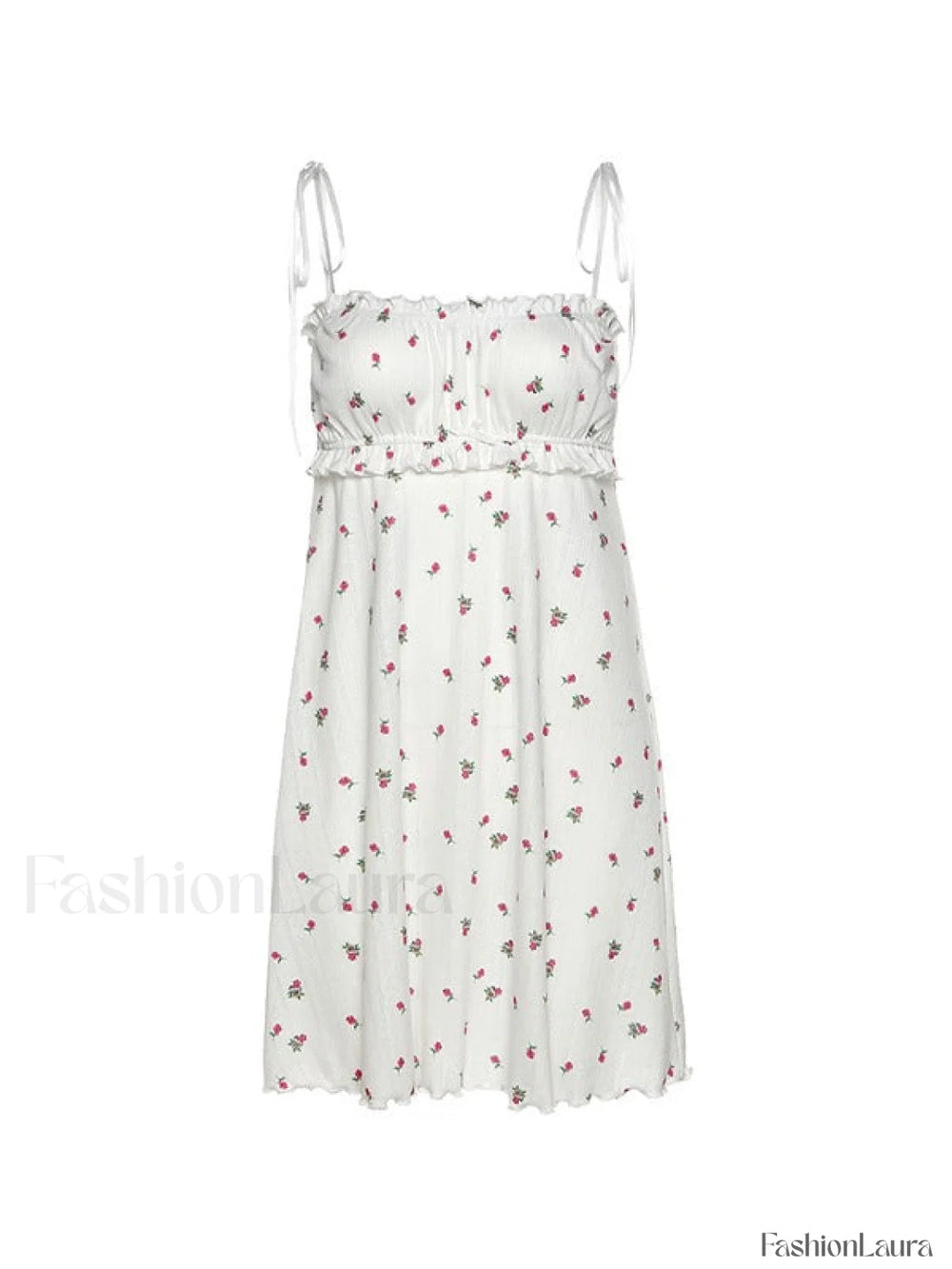 Tie Strap Frill Trim Floral Mini Dress Mini Dresses