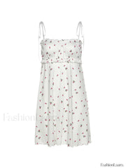 Tie Strap Frill Trim Floral Mini Dress Mini Dresses